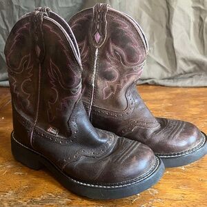 Justin Gypsy Women's Cowgirl Cowboy Work Boots Dark Brown/Pink Lining Size 7.5